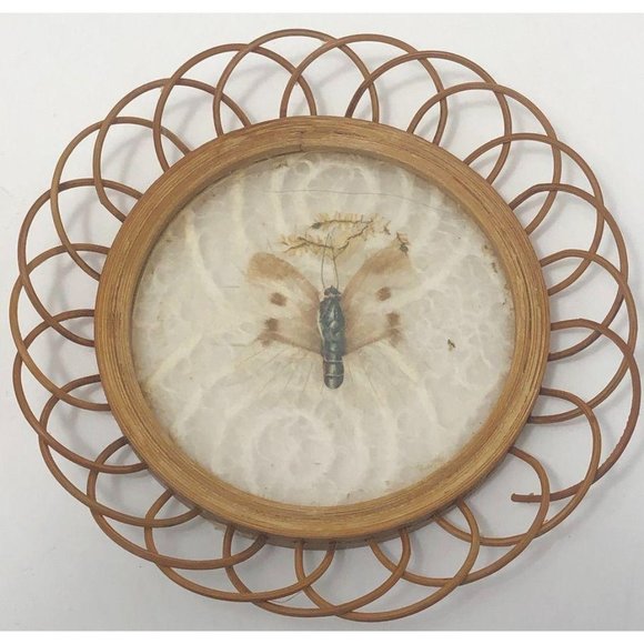 2 Vintage Wicker Butterfly Moth Boho Coasters - Picture 4 of 6